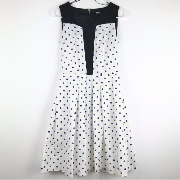 Closet White A-Line Rockabilly Dress with Blue Polka Dots - Picture 1 of 10